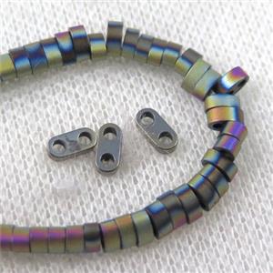 matte hematite beads, rainbow, approx 6x3x2mm