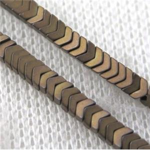 matte hematite beads, gold plated, approx 2x3mm