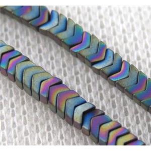 matte hematite beads, rainbow, approx 2x3mm