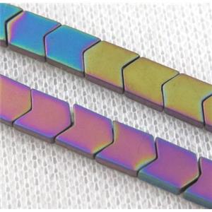 matte hematite beads, rainbow, approx 4x7x2mm