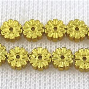 Plum blossom Hematite beads, gold plated, approx 6mm dia