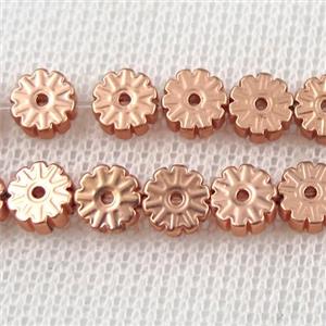 Plum blossom Hematite beads, rose gold, approx 6mm dia
