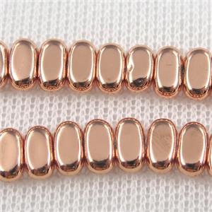 Hematite beads, oval, rose gold, approx 4x8mm