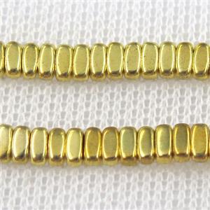 Hematite beads, oval, gold plated, approx 2x4mm