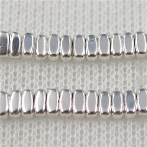 Hematite beads, oval, silver plated, approx 2x4mm
