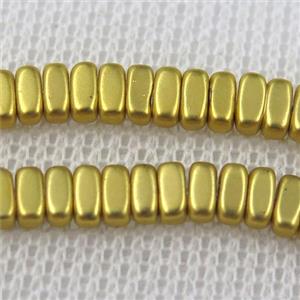 Hematite beads, gold plated, approx 2x4mm