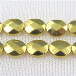 Hematite beads, faceted oval, gold plated, approx 8x10mm
