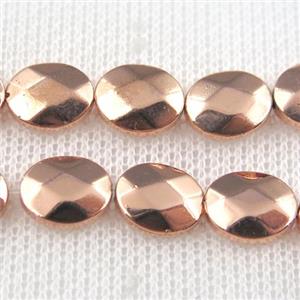 Hematite beads, faceted oval, rose gold, approx 8x10mm
