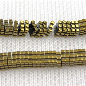 matte Hematite beads, faceted oval, gold plated, approx 1x4x4mm