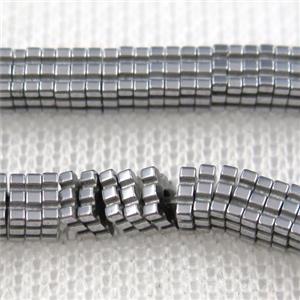 Hematite beads, square slice, silver plated, approx 1x4x4mm