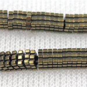 Hematite beads, square slice, lt.golden, approx 1x4x4mm