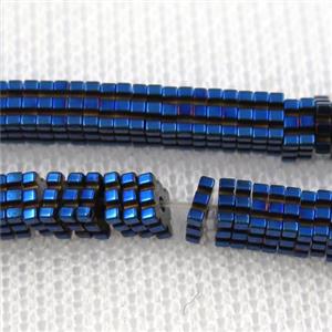 Hematite beads, square slice, blue plated, approx 1x4x4mm