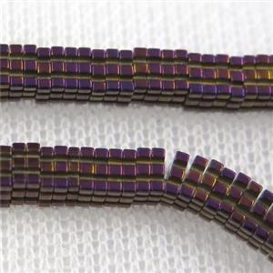 Hematite beads, square slice, purple plated, approx 1x4x4mm