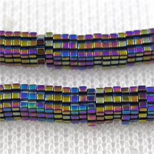 Hematite beads, square slice, rainbow, approx 1x4x4mm