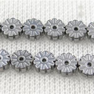 Plum blossom Hematite beads, silver plated, approx 6mm dia