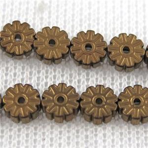 Chocolates Plum blossom Hematite beads, copper, approx 6mm dia