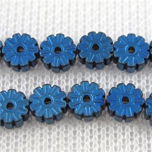 Plum blossom Hematite beads, blue plated, approx 6mm dia