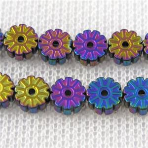Plum blossom Hematite beads, rainbow, approx 6mm dia