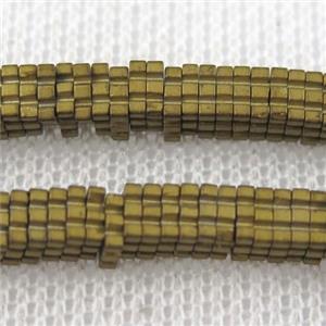 matte Hematite beads, square slice, gold plated, approx 1x4x4mm