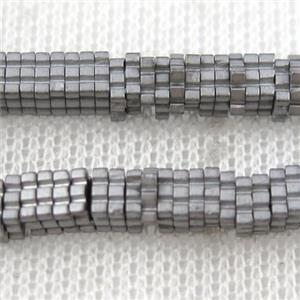 matte Hematite beads, square slice, silver plated, approx 1x4x4mm