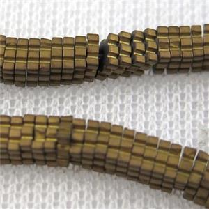 matte Hematite beads, square slice, lt.golden, approx 1x4x4mm