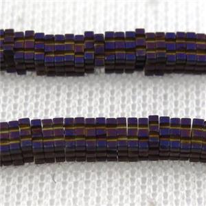 matte Hematite beads, square slice, purple plated, approx 1x4x4mm