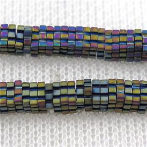 matte Hematite beads, square slice, rainbow, approx 1x4x4mm