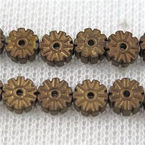matte Plum blossom Hematite beads, Chocolates, approx 6mm dia
