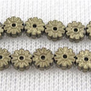 matte Plum blossom Hematite beads, lt.golden, approx 6mm dia