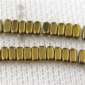 Hematite beads, oval, gold plated, approx 2x4mm