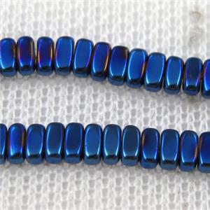 Hematite beads, oval, blue plated, approx 2x4mm