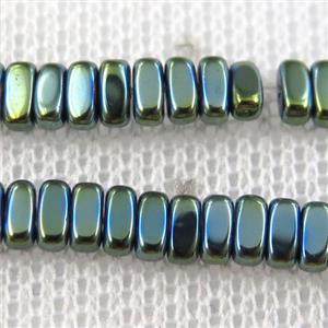 Hematite beads, oval, green plated, approx 2x4mm