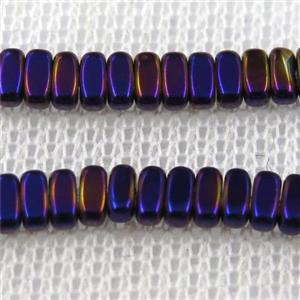 Hematite beads, oval, purple plated, approx 2x4mm