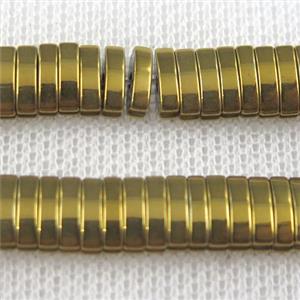 Hematite beads, oval, gold plated, approx 4x7mm