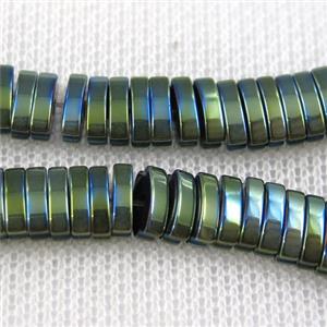 Hematite beads, oval, green plated, approx 4x7mm