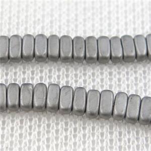 Hematite beads, matte oval, platinum plated, approx 2x4mm