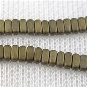 Hematite beads, matte oval, lt.golden, approx 2x4mm