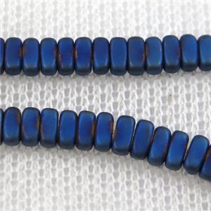 Hematite beads, matte oval, blue plated, approx 2x4mm