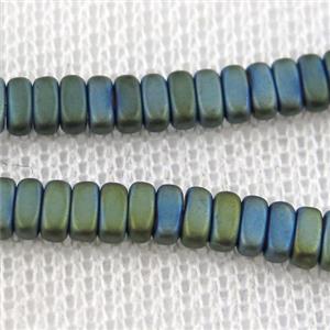Hematite beads, matte oval, green plated, approx 2x4mm