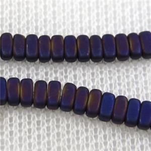 Hematite beads, matte oval, purple plated, approx 2x4mm