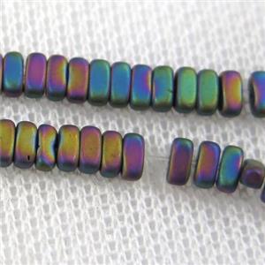 Hematite beads, matte oval, rainbow, approx 2x4mm
