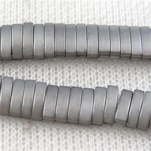 Hematite beads, matte oval, platinum plated, approx 4x7mm