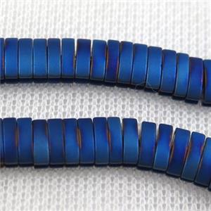 Hematite beads, matte oval, blue plated, approx 4x7mm