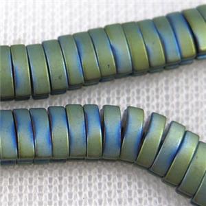 Hematite beads, matte oval, green plated, approx 4x7mm