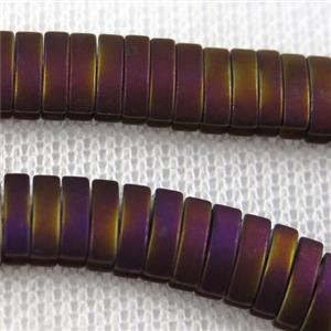 Hematite beads, matte oval, purple plated, approx 4x7mm