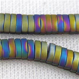 Hematite beads, matte oval, rainbow, approx 4x7mm