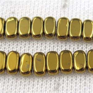 Hematite beads, oval, gold plated, approx 4x8mm