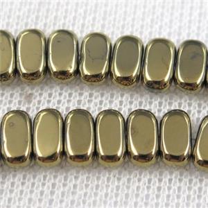 Hematite beads, oval, lt.golden, approx 4x8mm