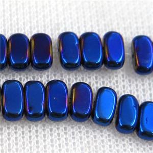 Hematite beads, oval, blue plated, approx 4x8mm