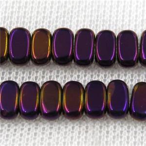 Hematite beads, oval, purple plated, approx 4x8mm